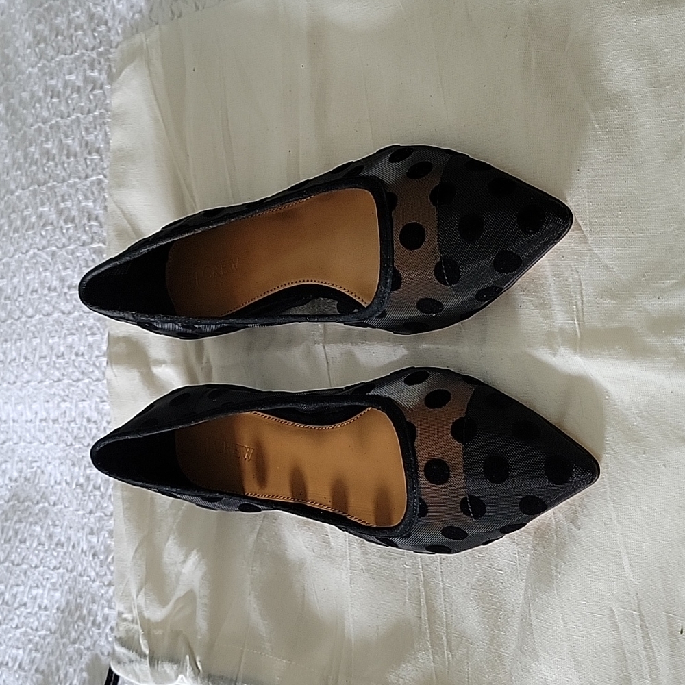 Sheer black polka dot J Crew flats sz 10